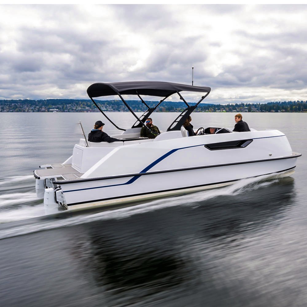 25ft Electric Aluminium & Fiberglass Catamaran Pontoon Boat With Outboards Engine for Lake Sports Outdoor Leisure Entertainments